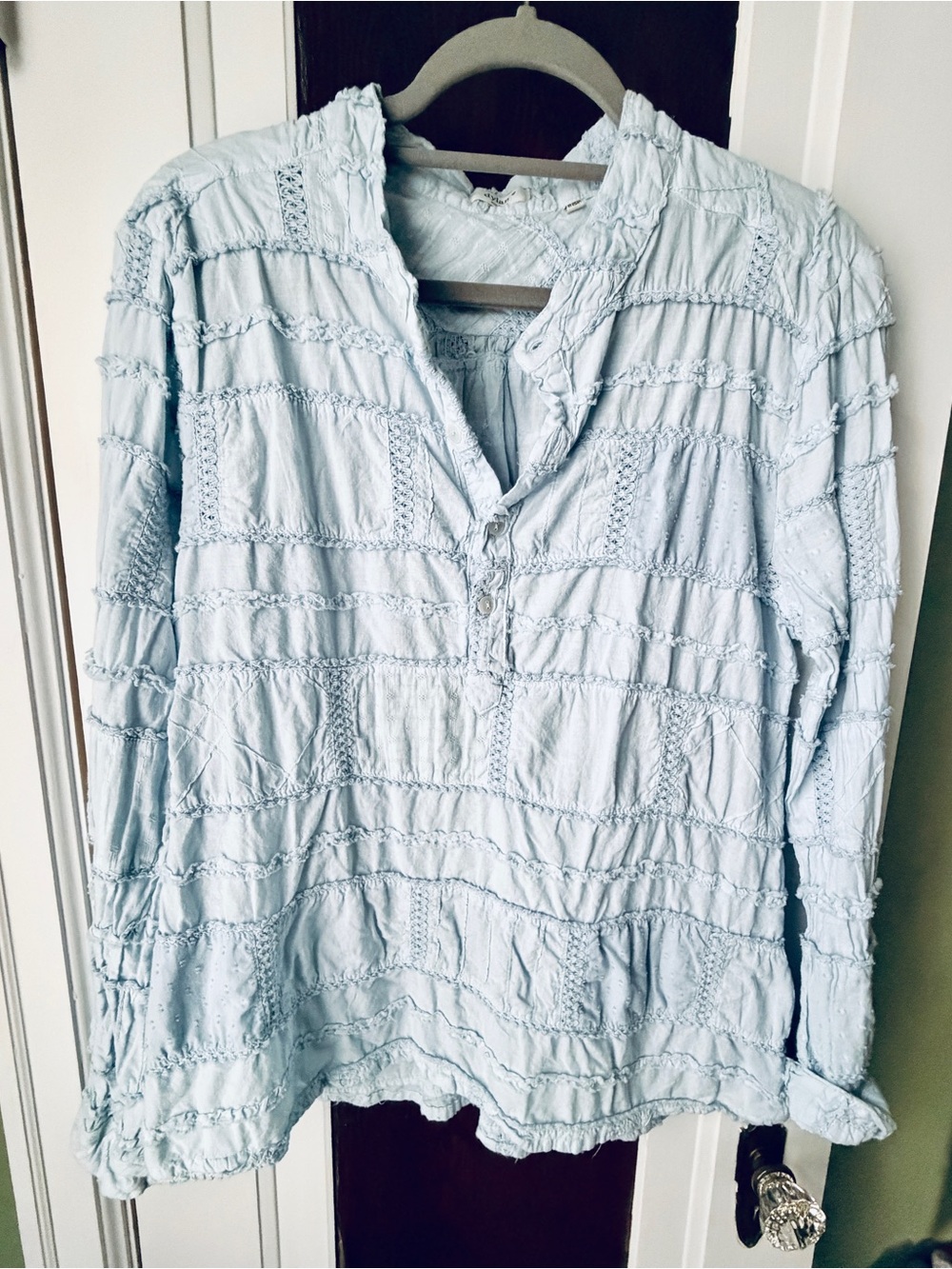 dylan Light Blue Textured Peasant Tunic
